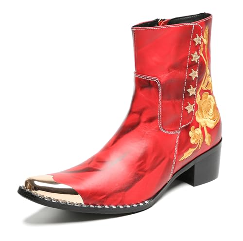 HGTREDPK Stiefel für Männer, Unisex -Spleißstiefel, lässige Chelsea -Stiefel, Metallzehenschuhe für Hochzeiten, Tänze und PartysRed,EU44 von HGTREDPK