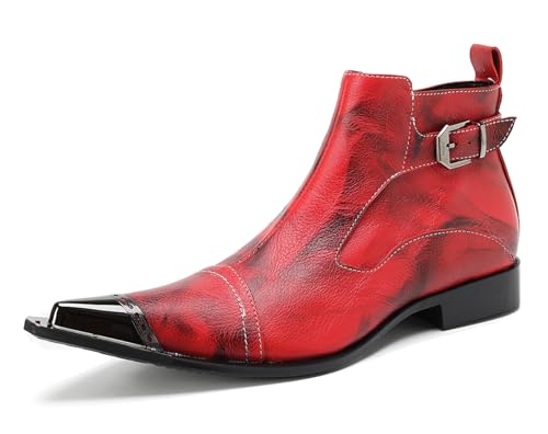 HGTREDPK Stiefel für Männer, Unisex -Stiefel, lässige Chelsea -Stiefel, Metallzehenschuhe für Hochzeiten, Tänze und PartysRed,EU44 von HGTREDPK