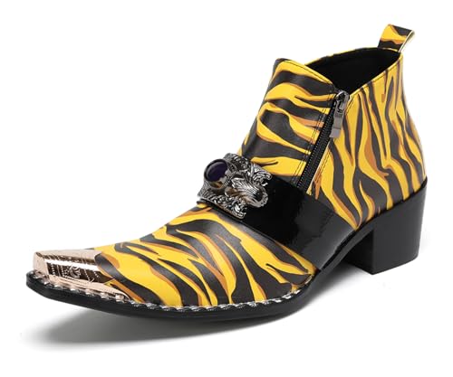 Stiefel, Herren- und Frauenschuhe, Unisex lässige Chelsea -Stiefel, Metallspitze Zehenschuhe für Hochzeiten, Tänze und PartysYellow,EU44 von HGTREDPK
