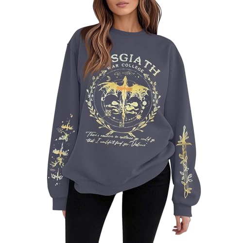 HGWOPGASD 𝗕𝗮𝘀𝗴𝗶𝗮𝘁𝗵 War College Sweatshirt - 4 Flügel Buch Drachenreiter Pullover Pulli Langarm Crewneck für Frauen Vierte Flügel Merch Vierte Flügel Sweatshirt Lesen Sweatshirts Für Frauen von HGWOPGASD