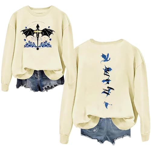 HGWOPGASD 𝗕𝗮𝘀𝗴𝗶𝗮𝘁𝗵 War College Sweatshirt - 4 Flügel Buch Drachenreiter Violett Sorrengail Pullover Pulli Langarm Crewneck für Frauen 01-Beige L von HGWOPGASD