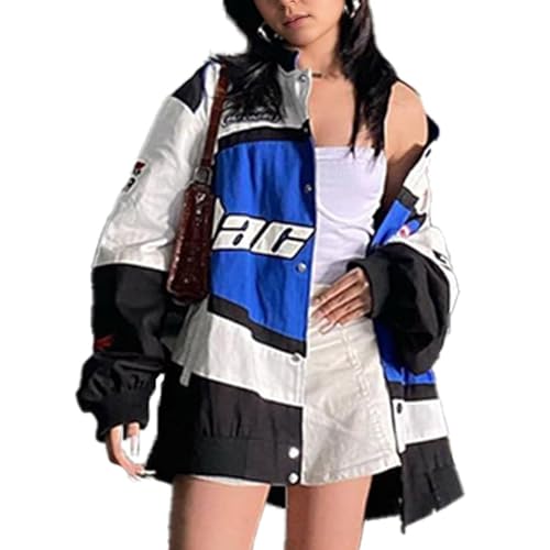 HGWOPGASD Damen Bomberjacke College Oversized Patchwork Bedruckte Jacke 90S Vintage Racing Pailletten Reißverschluss Langarm Sweat Jacket Baseball Jacke Outwear mit Taschen Übergangsjacke A16 von HGWOPGASD