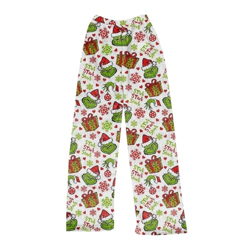 HGWOPGASD Flanell Pyjamahose Damen Pyjama Damen Flanell Grinch Fanartikel Schlafanzug Hose Y2K Hosen Flanellhose Damen Weihnachtspyjama Damen Hose Pyjama Grinch Grinch Pyjama Damen Weihnachten Kostüm von HGWOPGASD