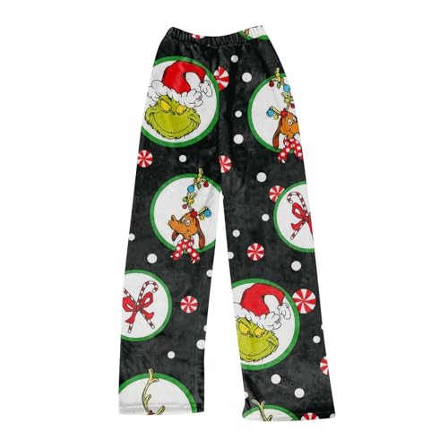HGWOPGASD Grinch Merch Damen Kariert Flauschig Pyjama Flauschige Hose Damen Pyjamahose Flauschig Plushie Kawaii Grinch Schlafanzug Damen Christmas Pyjama Weihnachten Kostüm Damen Weihnachtspyjama von HGWOPGASD