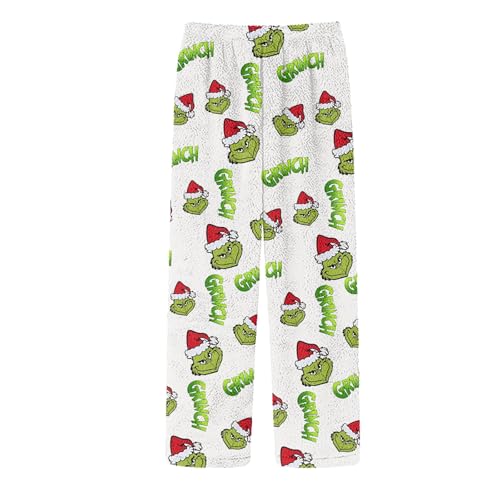 HGWOPGASD Plüsch Schlafanzug Damen Grinch Schlafanzug Winter Pyjama Damen Der Grinch Weihnachts Hosen Schlafanzughose Damen Schlafanzughose Damen Weihnachten Hosen Grinch-Kostüm Anime Plüsch Pyjama von HGWOPGASD