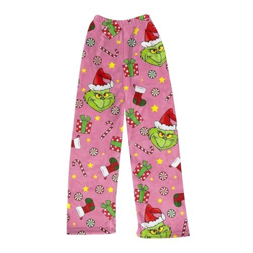 HGWOPGASD Pyjama Damen Weihnachten Pyjamahose Damen Flauschig Grinch Pyjama Kinder Plüsch Pyjama Damen Schlafanzug Anime Schlafanzüge Für Damen Weihnachts Hosen Hosen Y2K Schlafanzughose Damen Pyjama von HGWOPGASD