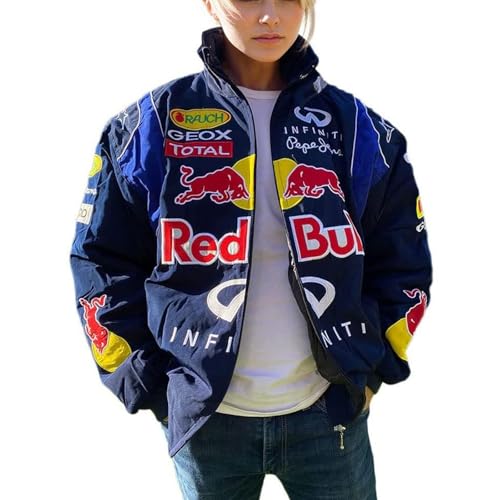 HGWOPGASD Racing Jacke Damen Bomberjacke College 90S Vintage Racing Pailletten Reißverschluss Langarm Sweatjacke Baseballjacke Outwear mit Taschen Übergangsjacke Dunkelblau von HGWOPGASD