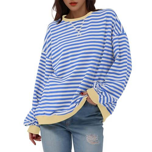 HGWOPGASD Sweater Damen Oversized Sweat-Shirts Damen Dünne Pullover Damen Oversized Pullover Damen Gestreift Grünes Tshirt Damen Oversized Sweatshirt Gestreift Damen Langarmshirt Oversized Gestreift HGWOPGASD Sweater Damen Oversized Sweat-Shirts Damen Dünne Pullover Damen Oversized Pullover Damen Gestreift Grünes Tshirt Damen Oversized Sweatshirt Gestreift Damen Langarmshirt Oversized Gestreift von HGWOPGASD