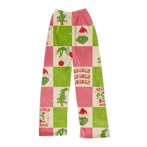 HGWOPGASD Weihnachts Hosen Plüschhose Fluffy Pyjama Grinch Merch Familie Weihnachten Pyjamas Grinch Outfit Pyjama Grinch Grinch Pyjama Hose Flanell Grinch Pyjama Damen Kuschel-Hose Schlafanzug Hose von HGWOPGASD