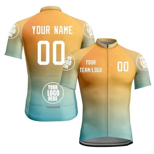 Radsport Trikots Männer Frauen Kurzarm Radsport Trikot Full Zip mit Taschen Personalisierte Team Name Team Ihr Name Logo Atmungsaktive Radfahren Kleidung schnell trocken Bike Shirt A05 von HGWOPGASD