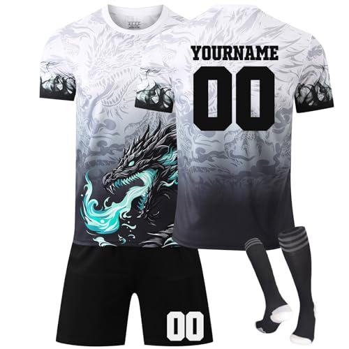 Trikot Personalisiert Kinder Trikot mit Eigenem Namen & Nummer Neue Saison Hause/Auswärts Fußball Trikots Shorts Socken Set für Kinder/Erwachsene Fussball Jersey Trainingsanzug für Junge Herren A08 von HGWOPGASD