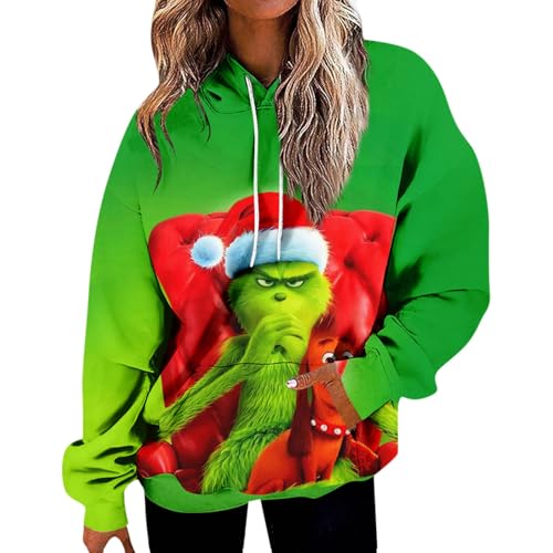 Weihnachten Pullover Weihnachtspullover Für Herren Weihnachtspullover 3D Pullover Weihnachtspulli Hässlich Weihnachtspullover Grün Monster Weihnachtspulli Herren Led Weihnachten Kapuzenpullover von HGWOPGASD