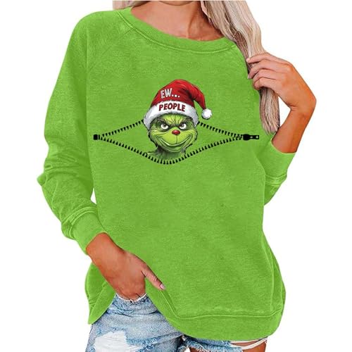 HGWOPGASD Weihnachts Sweatshirt Damen Hässlicher Weihnachtspullover Für Paare, Rundhals-Sweatshirts, Unisex, Langärmeliges Pullover-Oberteil Weihnachtspullover Lustig Damen 02-Leuchtendes Grün 4XL von HGWOPGASD