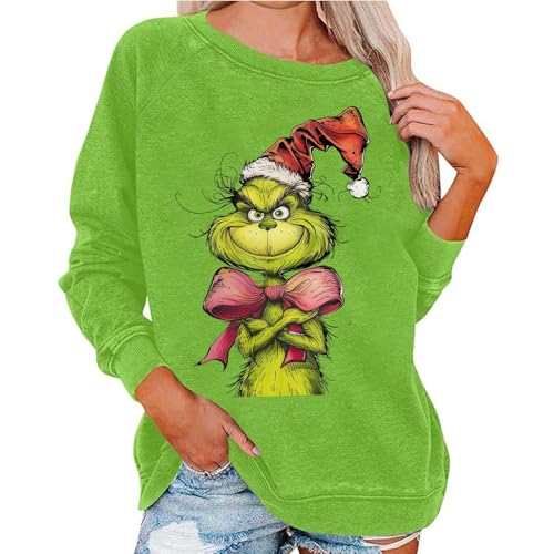 HGWOPGASD Weihnachts Sweatshirt Damen Hässlicher Weihnachtspullover Für Paare, Rundhals-Sweatshirts, Unisex, Langärmeliges Pullover-Oberteil Weihnachtspullover Lustig Damen 02-Armeegrün L von HGWOPGASD