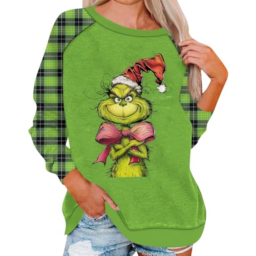 HGWOPGASD Weihnachts Sweatshirt Damen Hässlicher Weihnachtspullover Für Paare, Rundhals-Sweatshirts, Unisex, Langärmeliges Pullover-Oberteil Weihnachtspullover Lustig Damen 03-Dunkelgrün 5XL von HGWOPGASD