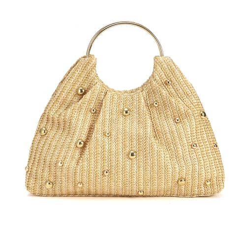 HGZHNAT Blickfangstrohbeutel Mit Perlendetails Und Bequemer Rundem Geräumiger Innenhandtasche Komfortable Tägliche Verwendung PP Gewebter Tasche Mit Metallakzent HGZHNAT Blickfangstrohbeutel Mit Perlendetails Und Bequemer Rundem Geräumiger Innenhandtasche Komfortable Tägliche Verwendung PP Gewebter Tasche Mit Metallakzent von HGZHNAT