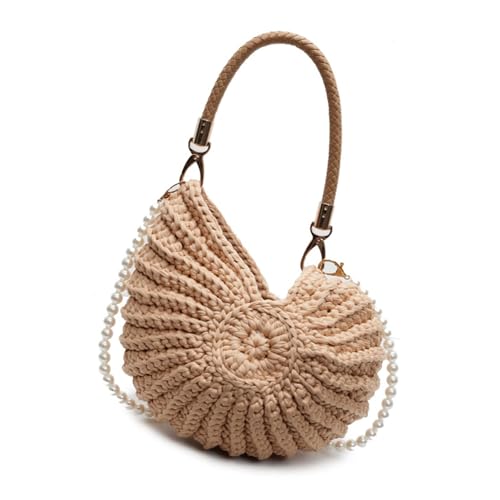HGZHNAT Frauen Umhängetasche Stilvolle Crossbody Tasche Handgewebtes Handtasche Tasche Tasche Tasche Messengerbeutel Muscheln Bag Handgewebt von HGZHNAT