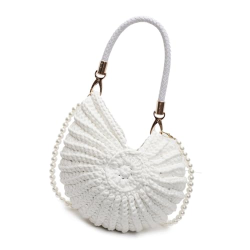 HGZHNAT Frauen Umhängetasche Stilvolle Crossbody Tasche Handgewebtes Handtasche Tasche Tasche Tasche Messengerbeutel Muscheln Bag Handgewebt von HGZHNAT