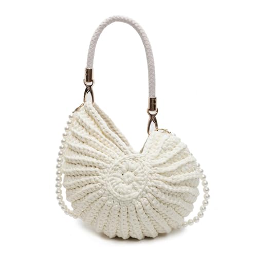 HGZHNAT Frauen Umhängetasche Stilvolle Crossbody Tasche Handgewebtes Handtasche Tasche Tasche Tasche Messengerbeutel Muscheln Bag Handgewebt von HGZHNAT