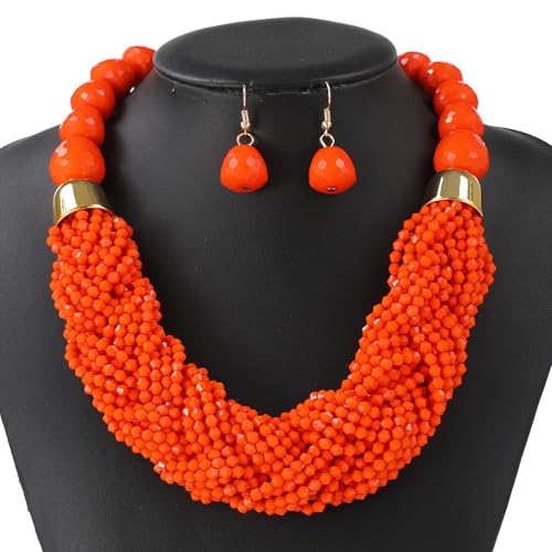 HGZHNAT Handgefertigter Multitierer Perlenschmuck Set Robuste Plastik Halskette Und Drop Ohrringe Festival Kleidung Accessoires Plastik Schmuck von HGZHNAT