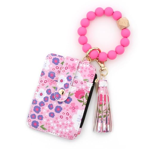 HGZHNAT Women's Boho-Beaded Wallet, Frauen Boho-Perlen, Tassel-Keychain, Mit Blumenmuster Frauen Perlen Und Quasten Dekorierte, Schlüsselbundkartenhalter Geldbeutel von HGZHNAT