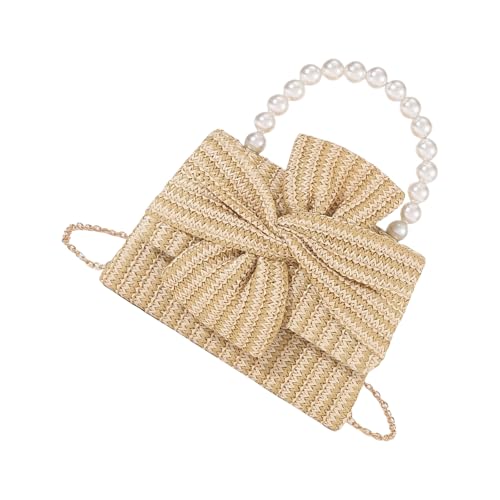 HGZHNAT Zeitgenössische Künstliche Perlen Verschönerte Umhängetasche Für Frauen Leichter Strohhalm Crossbody Taschen Trendige Künstliche Perlen Akzenthandtasche von HGZHNAT