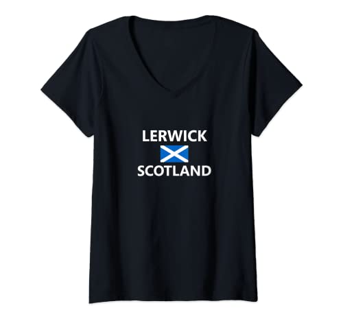 Damen Lerwick Schottland Schottische Flagge Stadt T-Shirt mit V-Ausschnitt Damen Lerwick Schottland Schottische Flagge Stadt T-Shirt mit V-Ausschnitt von HHBMNQYTVA Teez
