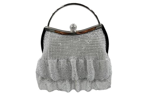 HHBOXIU Abend-Clutch-Geldbörse für Damen, Strass, glitzernde Abendtasche mit abnehmbarer Kette, silber von HHBOXIU