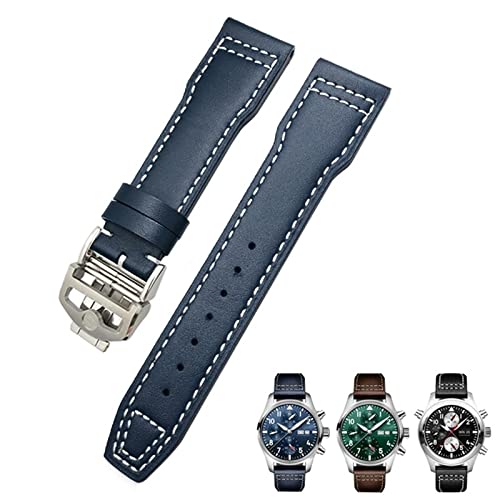 HHBYLEEE- Echtes Leder Rindsleder Uhrenarmbänder 20mm 21mm Für IWC IW377714 Mark18 Spitfire PORTOFINO Weiche Rindsleder Armbänder(Blau Weiß 1,20 mm) von HHBYLEEE