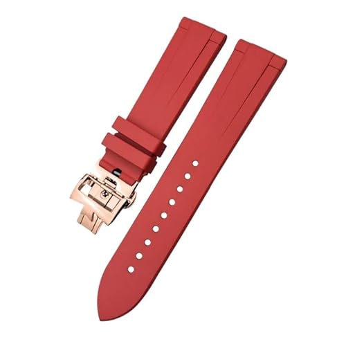 HHBYLEEE FKM Uhrenarmband für Vacheron Constantin, 19 mm, 20 mm, 21 mm, 22 mm, buntes weiches Fluorkautschuk-Uhrenarmband mit Schmetterlingsverschluss/Farbe:rote rose, Größe:20 mm von HHBYLEEE