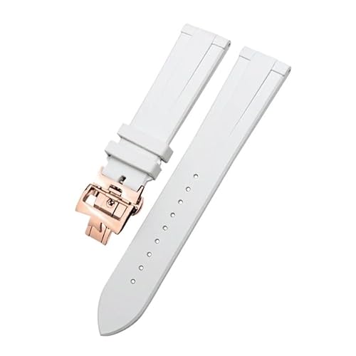 HHBYLEEE FKM Uhrenarmband für Vacheron Constantin, 19 mm, 20 mm, 21 mm, 22 mm, buntes weiches Fluorkautschuk-Uhrenarmband mit Schmetterlingsverschluss/Farbe:white rose, Größe:20 mm von HHBYLEEE