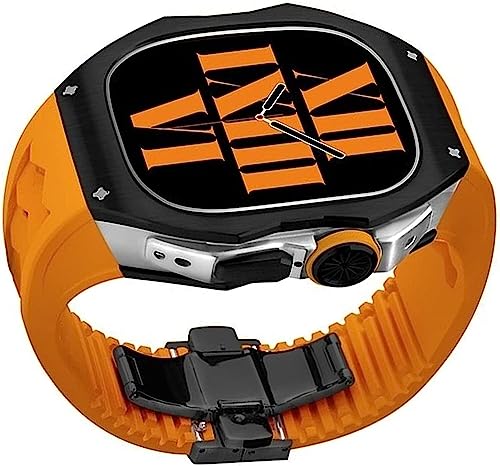 HHBYLEEE- Hochwertiges Gehäuse aus Titanlegierung, Fluorkautschukband, für Apple Watch Ultra 8 49 mm, Gummi-Uhrenarmband und Edelstahl-Verschluss, Mod-Kit, Ersatzarmband für Männer und Frauen von HHBYLEEE