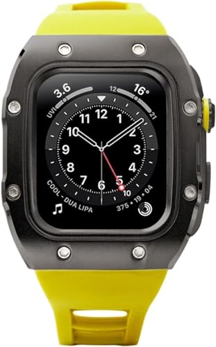 HHBYLEEE- RM Luxuriöses Metall-Uhrengehäuse und Gummi-Uhrenarmband, Zubehör, für Apple Watch Band Serie 8, 7, 6, SE, 5, 4, SE, 44 mm, 45 mm, Modifikationsset(Fass YB,44mm) von HHBYLEEE