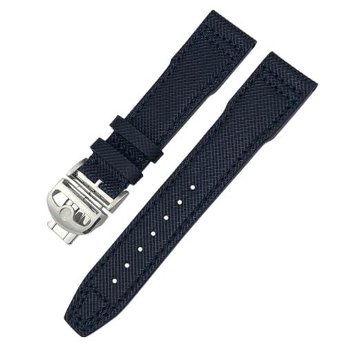 HHBYLEEE Uhrenarmband für IWC Portofino Pilotenuhren IW3777, 20 mm, 21 mm, Nylon, Echtleder, Grün/Blau/Schwarz/Farbe:Blau faltbar, Größe:20 mm von HHBYLEEE