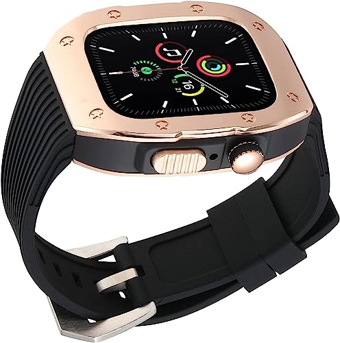 Robuste Edelstahl-Schutzhülle, Silikonband, für Apple Watch 8/7/6/5/4 SE, 45 mm, 44 mm, Modifikationsset, stoßfest, stoßfestes Gehäuse, gedrehte Schlaufe, Silikonband, Uhrenzubehör, For 44mm, von HHBYLEEE