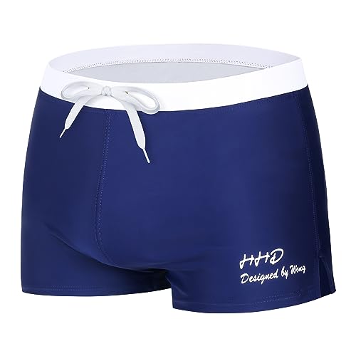 HHD® Badeanzug, Badehose für Herren, gute Elastizität, High-Tech-Material, Stickerei Trunks, Dunkelblau, M-XL von HHD