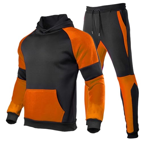 HHGKED Herren Track Suits 2 Stück Set Active Jogging Anzüge Langarm Sweatsuits Casual Outfits, Schwarz und Orange, X-Large HHGKED Herren Track Suits 2 Stück Set Active Jogging Anzüge Langarm Sweatsuits Casual Outfits, Schwarz und Orange, X-Large von HHGKED