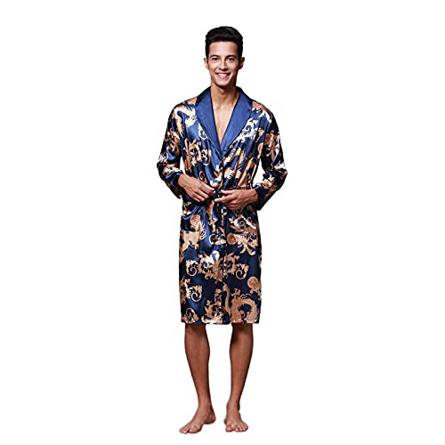 Bademantel Herren Leicht DüNn - Sommer Morgenmantel Herren Satin Kurz-Saunamantel Kimono Robe Langarm Bademantel Schlafanzug NachtwäSche Satin-Nachthemd- Hausmantel - Geschenke FüR MäNner von HHMY