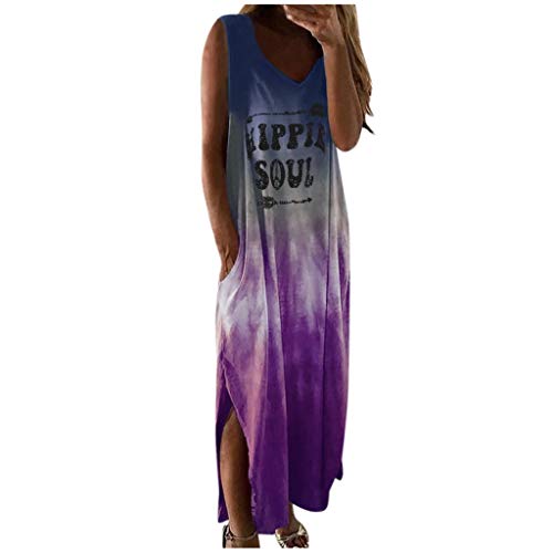 Batik Sommerkleid Damen, V Ausschnitt Maxikleider Hippie Bedrucken Kleid Lang Coole Bunt Tanktop Strandkleid Ärmellos Freizeit Kleider Mit Taschen Casual Shirtkleider Für Frauen von HHMY