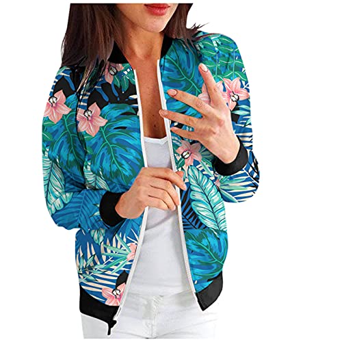 Bomberjacke Damen Blumen: Jacke Damen Frühling Herbst Langram Casual Jacke Mode Blumenmuster Bomberjacke Damen Winter Sale Kurz Jacke Reißverschluss Stehkragen Outwear von HHMY