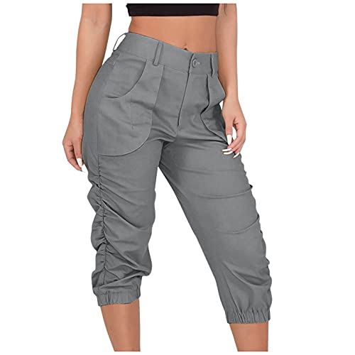 Caprihose Damen Sommer High Waist - 3/4 Hose Damen Sommer Outdoorhose 7/8 Capri-Hosen FüR Frauen Sommer Stretch Sporthose Mit Taschen Leichte Sommerhosen Loose Jogginghose Capri-Sportleggings von HHMY