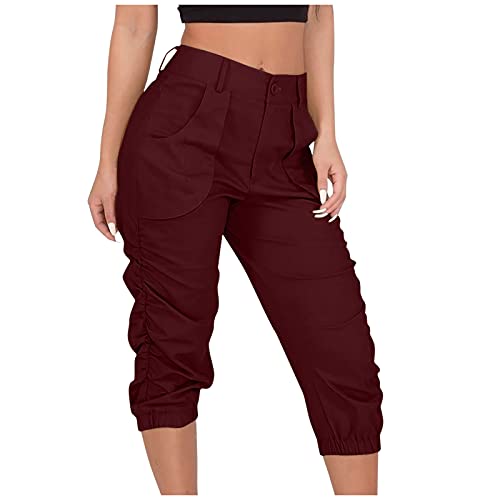 Caprihose Damen Sommer High Waist - 3/4 Hose Damen Sommer Outdoorhose 7/8 Capri-Hosen FüR Frauen Sommer Stretch Sporthose Mit Taschen Leichte Sommerhosen Loose Jogginghose Capri-Sportleggings von HHMY