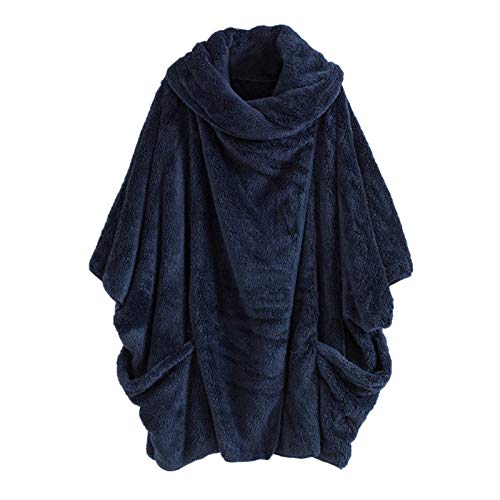 Coral Plüsch Mantel Damen - Teddy Fleecejacke Schalkragen Pullover Top Flauschig Doppelseitige Outwear Herbst Cardigan Mit Knopf Poncho Wrap Cape Mit Fledermausärmel von HHMY