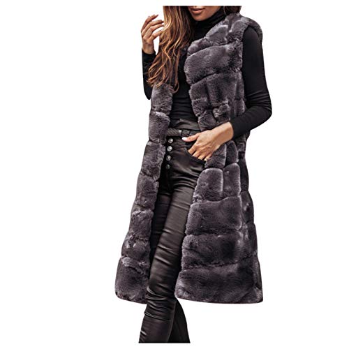 Damen Kunstpelz Weste - Ärmellose Jacke Faux Pelz Weste Mantel Fellweste Lange Fell Mäntel Warm Faux Fur Cardigan Elegant Steppweste Für Winter Herbst von HHMY