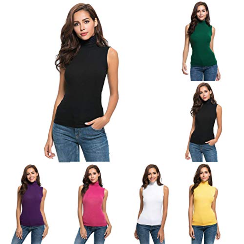 Damen Rollkragenpullover - Ärmelloses Shirt Weich Stretch Rollkragenshirts Dünnes Unterziehshirt Einfarbig Tank Top Rollkragen Weste von HHMY