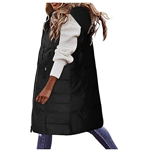 Damen Weste Mit Kapuze - Leichte Steppweste Frauen Winter Weste Warm Puffer Mantel Lang Steppjacke Freizeit Wintermantel Ohne Ärmel Jacke Für Aktivitäten Wandern Büro Home von HHMY