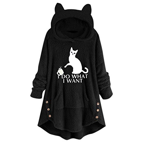 Flauschige Pullover, Hoodie Damen Oversize Mit Kapuze PlüSchjacke Teddy-Fleecejacke Mit Ohren Hoodie Damen Kapuzenpullover Teddy-Fleece Pullover Herbst Winter Warm Oberteil Langarm üBergangsjacke von HHMY