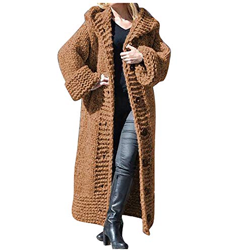 Grobstrickjacke Damen üBergangsjacke Mit Kapuze Strickjacke Damen Lang Grobstrick Strickmantel Langarm Elegant Cardigan GroßE GrößEn Longstrickjacke Mit KnöPfe Herbst Winter Strickcardigan von HHMY