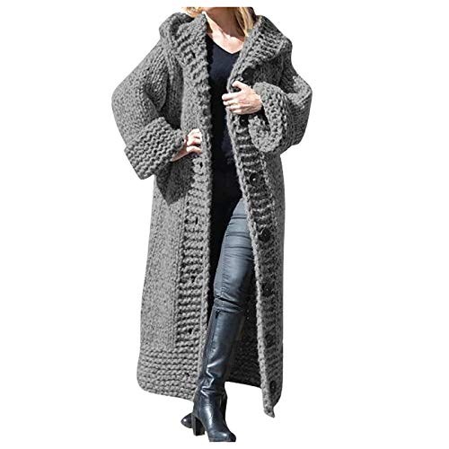 Grobstrickjacke Damen üBergangsjacke Mit Kapuze Strickjacke Damen Lang Grobstrick Strickmantel Langarm Elegant Cardigan GroßE GrößEn Longstrickjacke Mit KnöPfe Herbst Winter Strickcardigan von HHMY