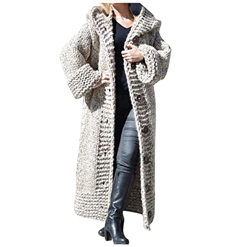 Grobstrickjacke Damen üBergangsjacke Mit Kapuze Strickjacke Damen Lang Grobstrick Strickmantel Langarm Elegant Cardigan GroßE GrößEn Longstrickjacke Mit KnöPfe Herbst Winter Strickcardigan von HHMY